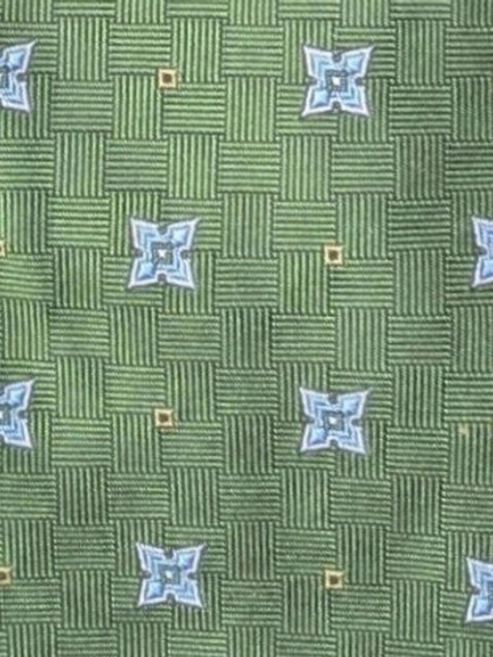 NEW Brooks Brothers Green Yellow Blue Geometric Basketweave 100% Silk Necktie